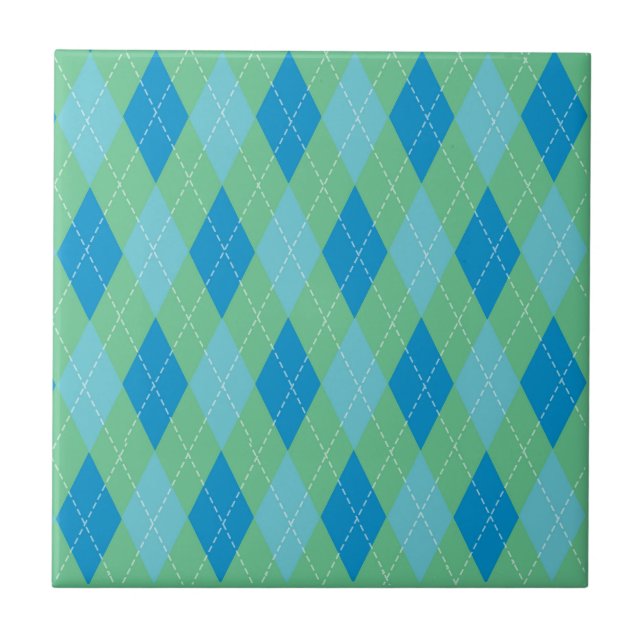 Azulejo Estilo Patrón Argyle Azul Verde Turquesa (Frente)