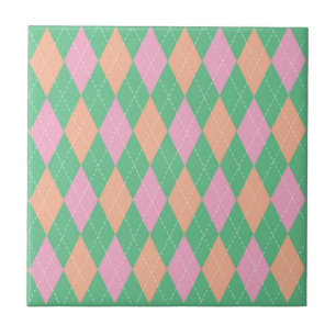 Azulejo Estilo Patrón Argyle Verde Naranja Rosa