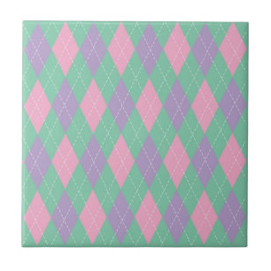 Azulejo Estilo Patrón Argyle Verde Naranja Rosa