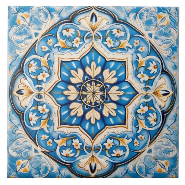 Azulejo - Estilo Persa Blanco Azul Beige (Frente)