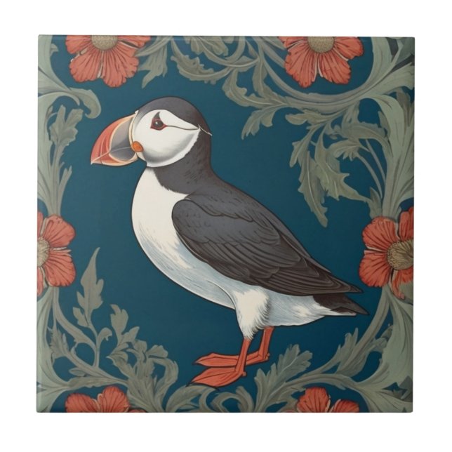 Azulejo Estilo Puffin William Morris Pájaro marino del mar (Frente)