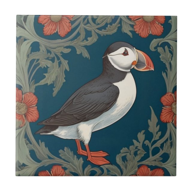 Azulejo Estilo Puffin William Morris Pájaro marino derecho (Frente)