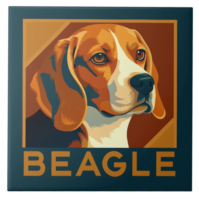 Azulejo Estilo retro de retrato de Beagle clásico (Frente)