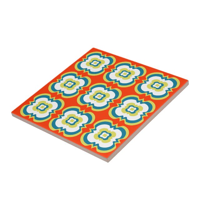 Azulejo Estilo Retro Funky Naranja brillante Patrón verde (Lado)