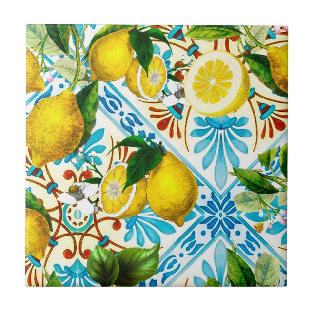 Azulejo  Estilo siciliano, arte de verano, limones   (Frente)