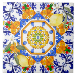 Azulejo Estilo siciliano,limones,mayólica tela cerámica