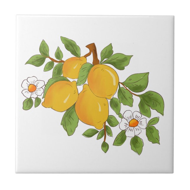 Azulejo Estilo siciliano, mayólica, limones            (Frente)