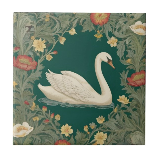 Azulejo Estilo Swan William Morris Derecha frente al verde (Frente)