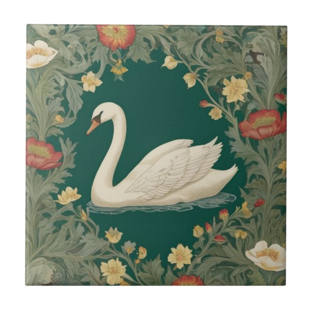 Azulejo Estilo Swan William Morris Izquierda frente al ver (Frente)