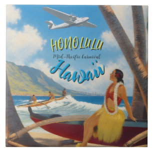 Azulejo Estilo vintage chica hula viaje hawaiano Honolulu