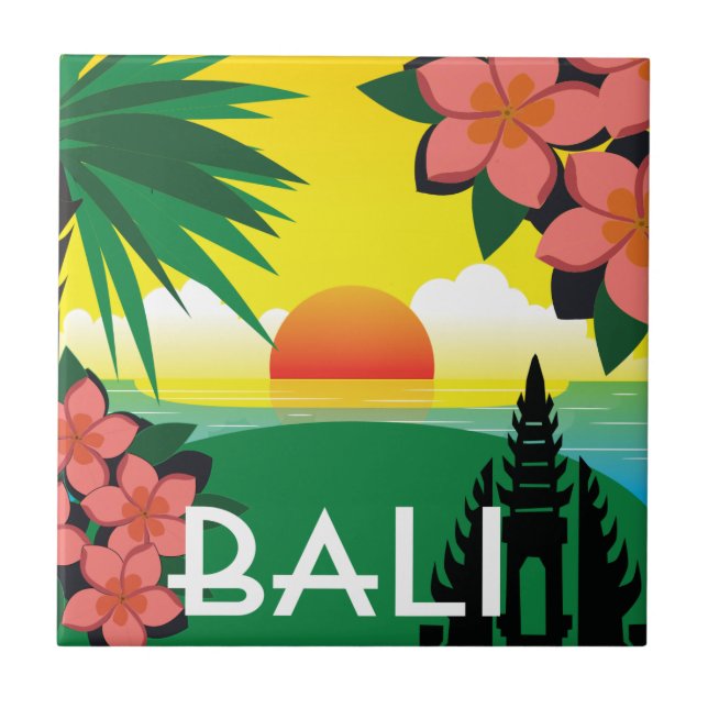 Azulejo Estilo vintage del Ilustracion de Bali Indonesia (Frente)