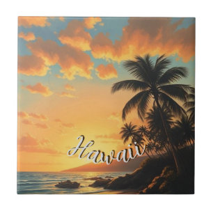 Azulejo Estilo vintage hawaiano viaje costa mar atardecer