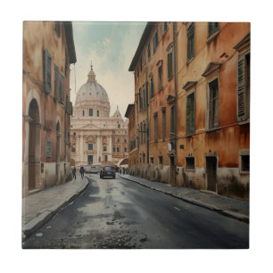 Azulejo Estilo Vintage Roma Viaje Italiano Acuarela