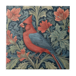 Azulejo Estilo William Morris Cardenal Rojo Pájaro L flora