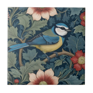 Azulejo Estilo William Morris Derecha frente a Bird Blue T