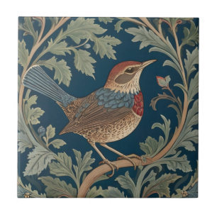 Azulejo Estilo William Morris Derecha frente a Wren Bird