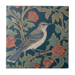 Azulejo Estilo William Morris Derecha frente al pájaro Moc
