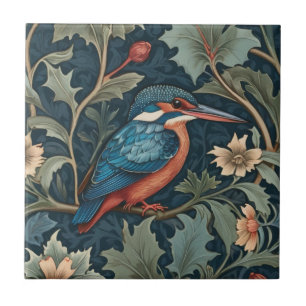 Azulejo Estilo William Morris Frente al pájaro Kingfisher