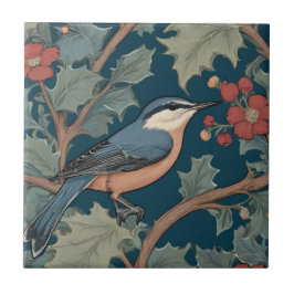 Azulejo Estilo William Morris frente al pájaro Nuthatch
