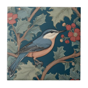 Azulejo Estilo William Morris frente al pájaro Nuthatch
