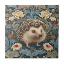 Azulejo Estilo William Morris Hedgehog Frente a la Floral