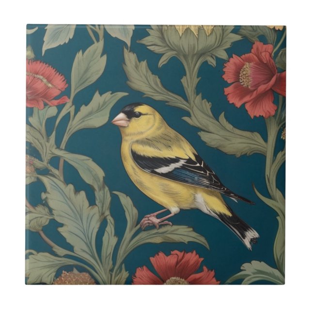 Azulejo Estilo William Morris Izquierda American Goldfinch (Frente)