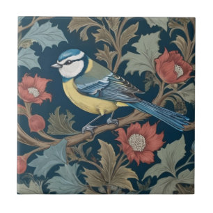 Azulejo Estilo William Morris Izquierda frente a Bird Blue