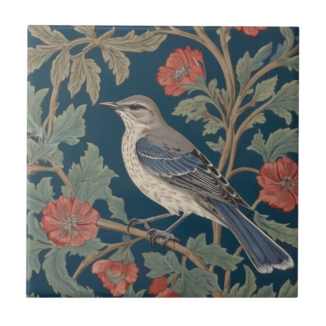 Azulejo Estilo William Morris Izquierda frente a Mockingbi (Frente)
