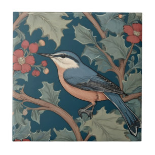Azulejo Estilo William Morris izquierda frente a pájaro Nu