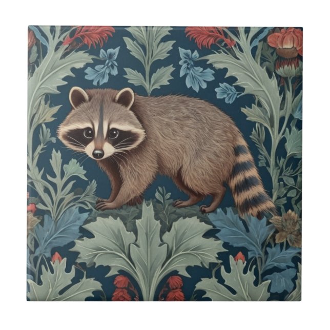 Azulejo Estilo William Morris izquierda frente a Raccoon (Frente)