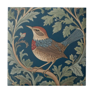 Azulejo Estilo William Morris Izquierda frente a Wren Bird