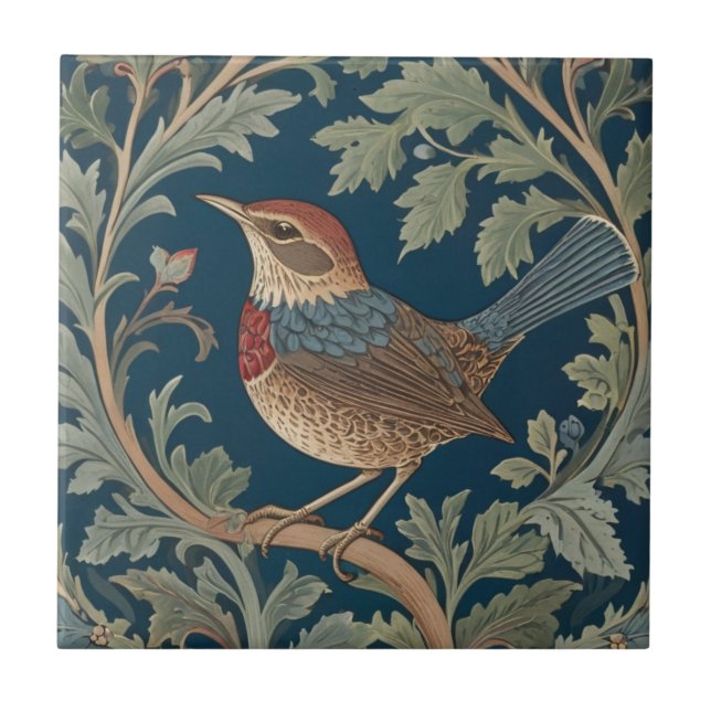Azulejo Estilo William Morris Izquierda frente a Wren Bird (Frente)