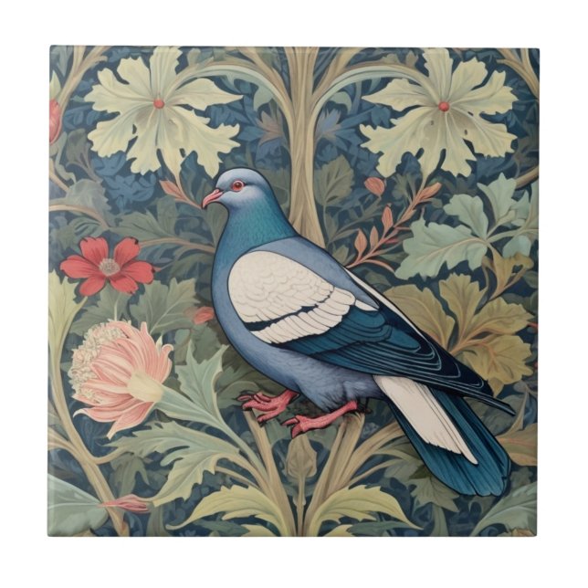 Azulejo Estilo William Morris Izquierda Pájaro de Paloma F (Frente)