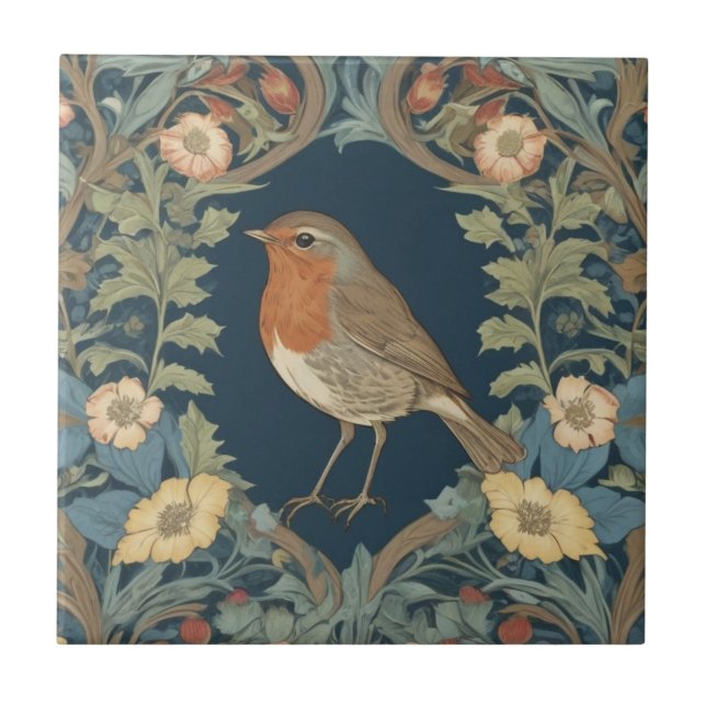 Azulejo Estilo William Morris L Robin Redmama Bird (Frente)