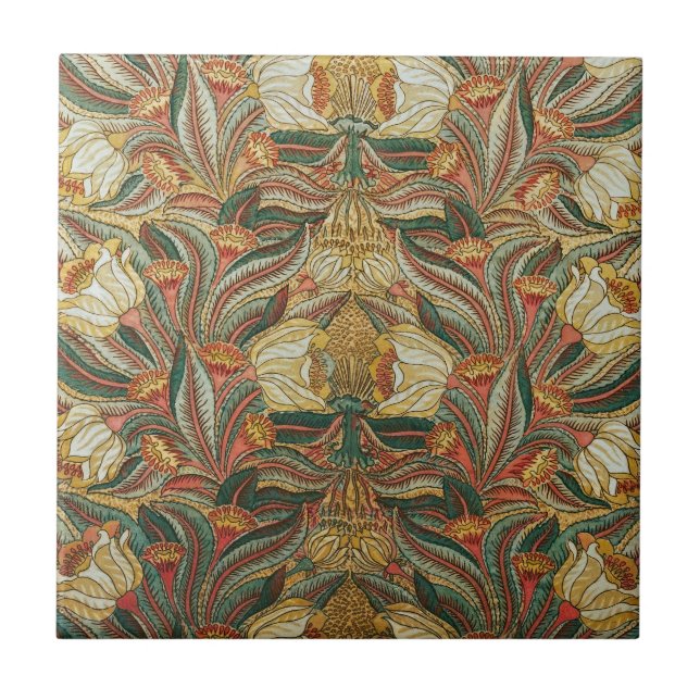 Azulejo Estilo William Morris Rosa Verde Botánico (Frente)