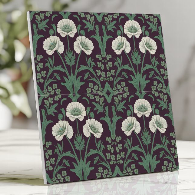 Azulejo Estilo William Morris Verde y Floral Marfil (Subido por el creador)