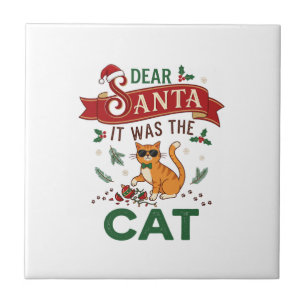 Azulejo Estimado Santa Era Adorno Navideño Naranja De Gato