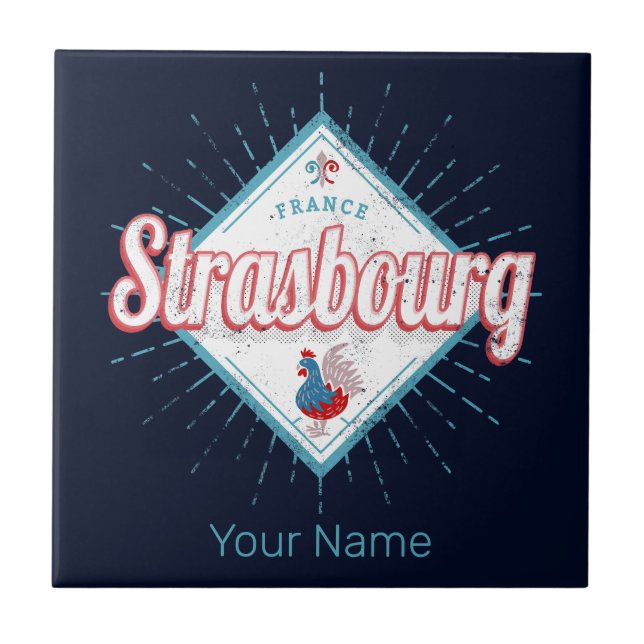 Azulejo Estrasburgo Gran Este Francia Retro Rooster Vintag (Frente)