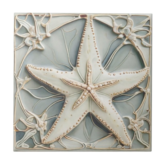 Azulejo Estrella Art Nouveau Faux Faux Relief Mint Starfis (Frente)