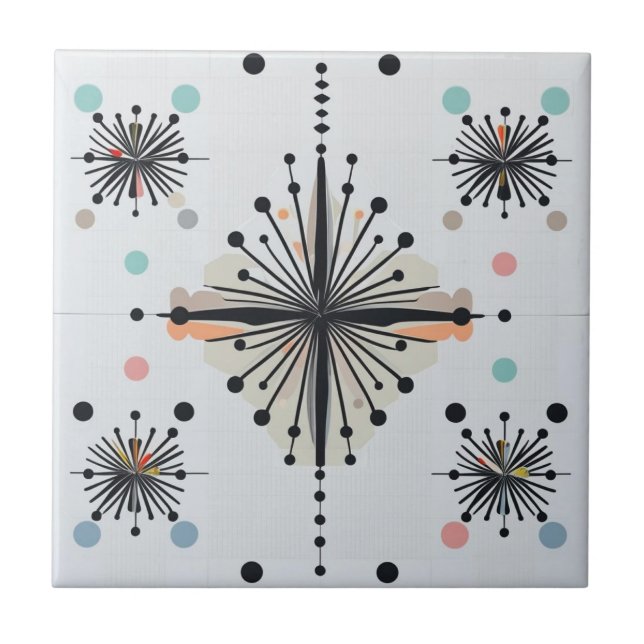 Azulejo Estrella Atómica Retro Moderno de Mitad de Siglo (Frente)