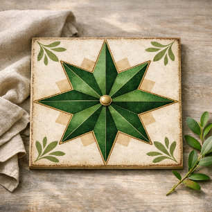 Azulejo Estrella de 8 puntas esmeralda Falso Encaústico