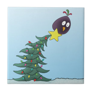 Azulejo Estrella de árbol de Navidad de pájaro de dibujos