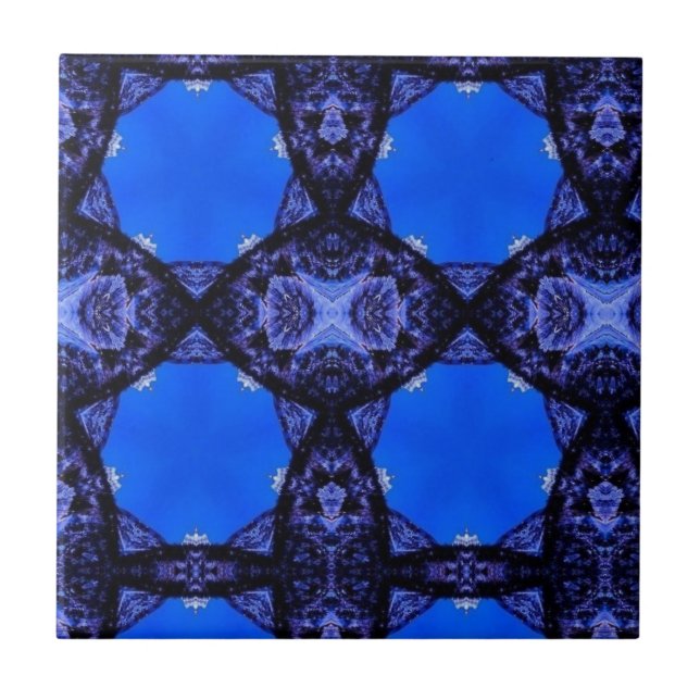Azulejo Estrella de arte geométrico azul mosaico oscuro (Frente)