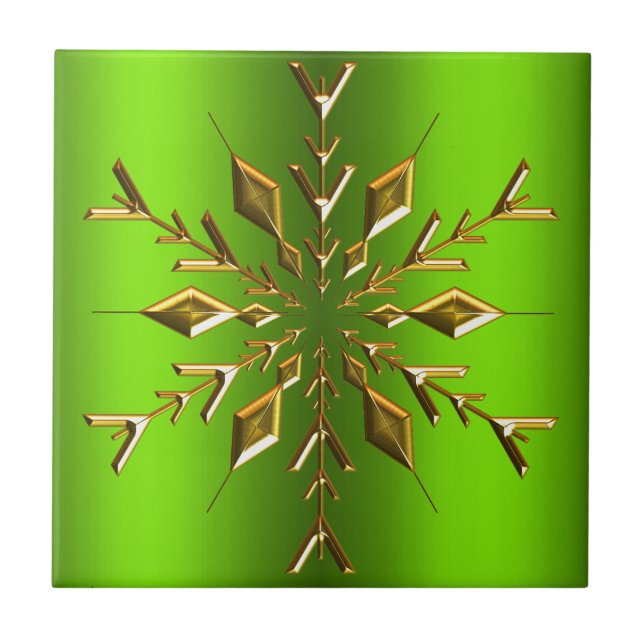 Azulejo Estrella de los Navidades de oro en verde (Frente)