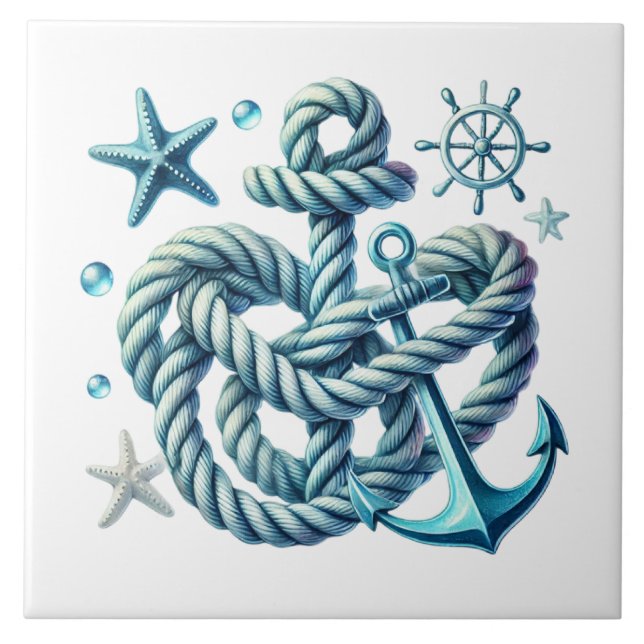 Azulejo Estrella de mar ancla de playa genial  (Frente)