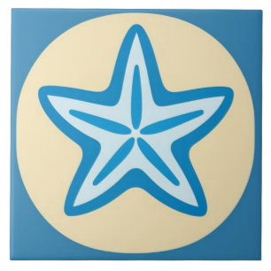 Azulejo Estrella de mar azul en círculo amarillo