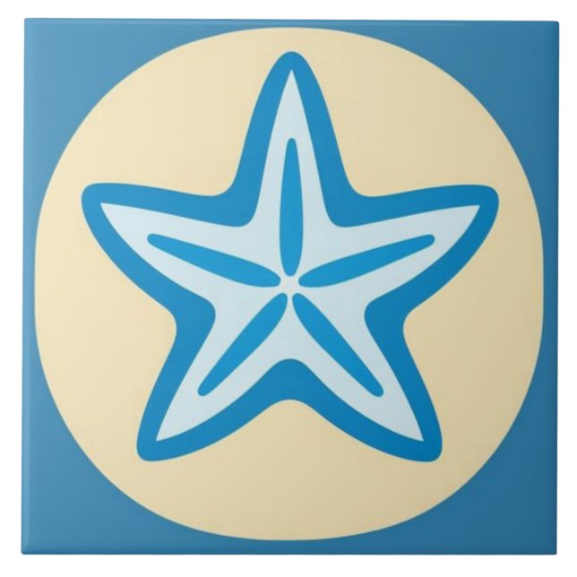 Azulejo Estrella de mar azul en círculo amarillo (Frente)