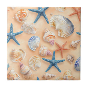 Azulejo Estrella de mar con conchas de mar realistas en ar