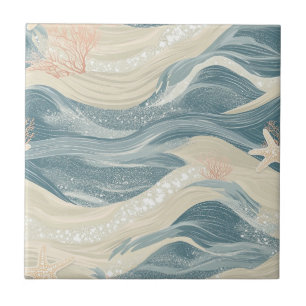 Azulejo Estrella de mar costera en patrón de ondas de aren