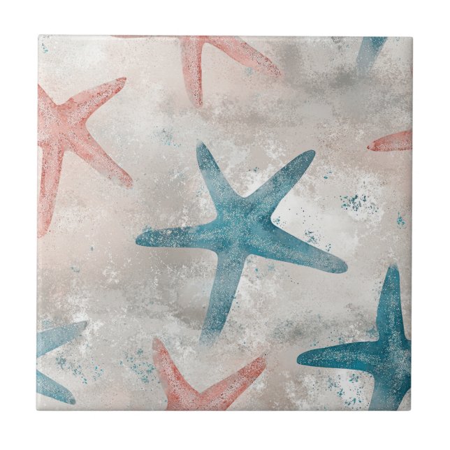 Azulejo Estrella de mar costera sobre patrón de olas de ar (Frente)